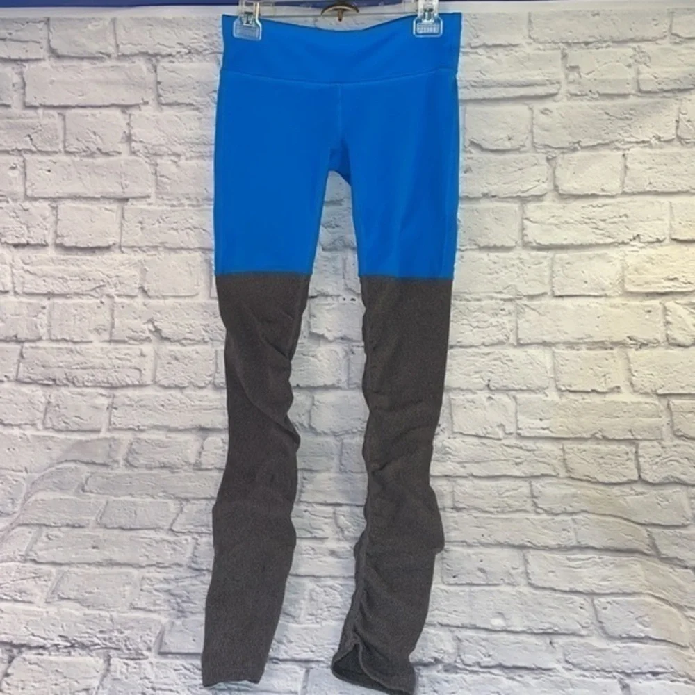 Alo Yoga Ice Goddess Ribbed Legging Blue Gray Extra Long Stretch Athletic Pants